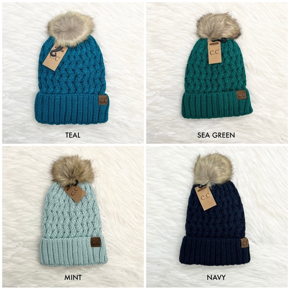 C.C Beanies Lattice Lined Pom Beanie for Adults, Winter Hats, Premium Hats - Picture 8 of 8